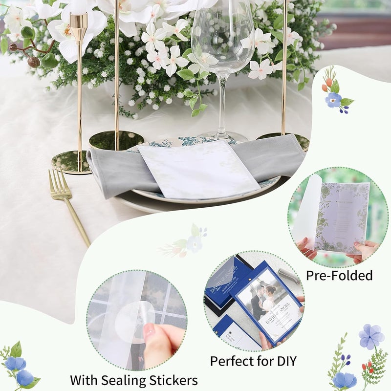 PENPRIS 120 Pcs Pre-Folded Vellum Jackets for 5x7 Invitations - Bulk Transparent Paper Envelope Liners with 120 Sealing Stickers for Wedding Birthdays Baby Showers Invitations PAP10MX3 - Image 3